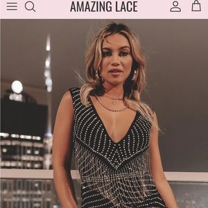 Amazing Lace Black Festival Fringe Rhinestone Mini Dress Size Small